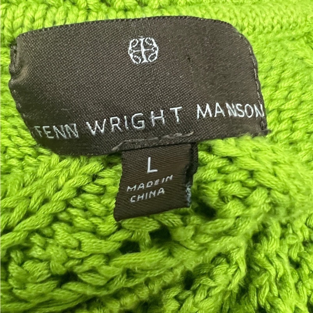 Fenn Wright Manson Large Lime Green Open Knit Cable Accent Pullover Sweater - Picture 4 of 5